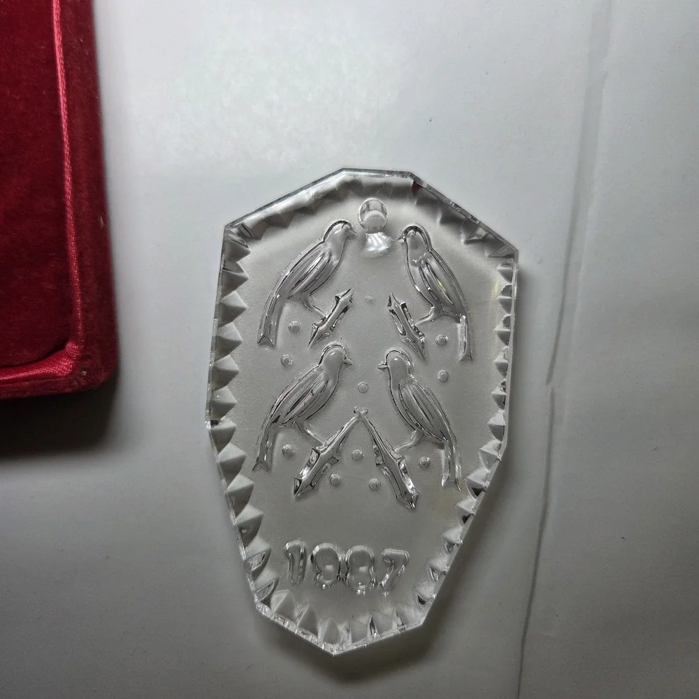 WATERFORD CRYSTAL 12 Days of Christmas Ornament 1987 4 Calling Birds And BAG BOX